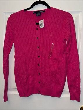NWT Ralph Lauren sports buttoned down pink cable cardigan